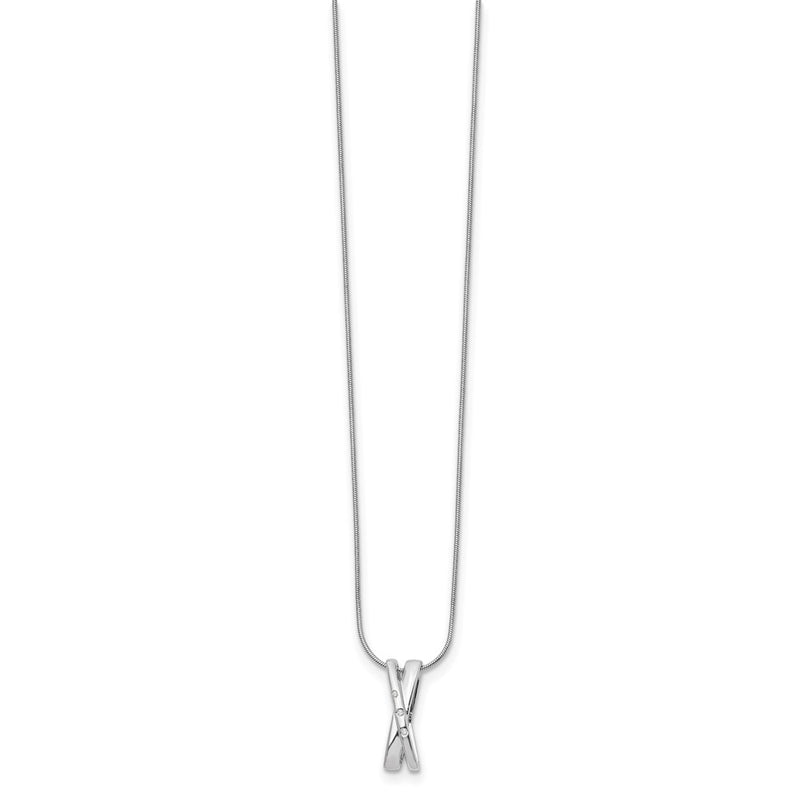 Sterling Silver White Ice Rhodium-Plated 18 Inch Diamond X Necklace With 2 Extender