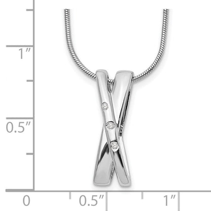 Sterling Silver White Ice Rhodium-Plated 18 Inch Diamond X Necklace With 2 Extender