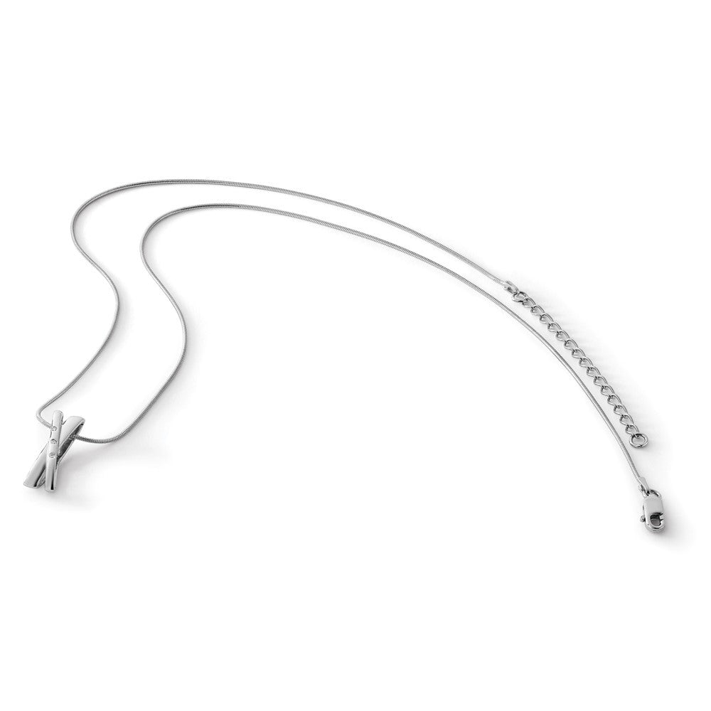 Sterling Silver White Ice Rhodium-Plated 18 Inch Diamond X Necklace With 2 Extender