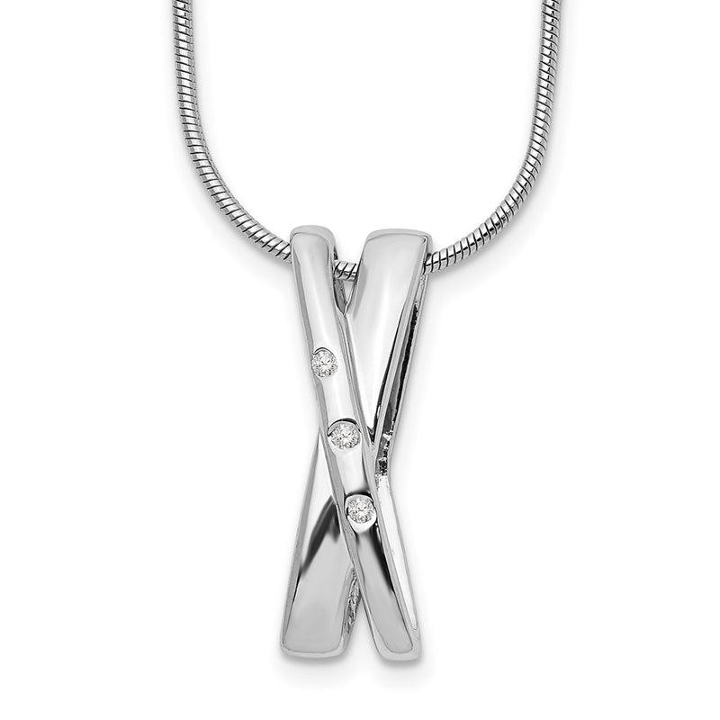 Sterling Silver White Ice Rhodium-Plated 18 Inch Diamond X Necklace With 2 Extender