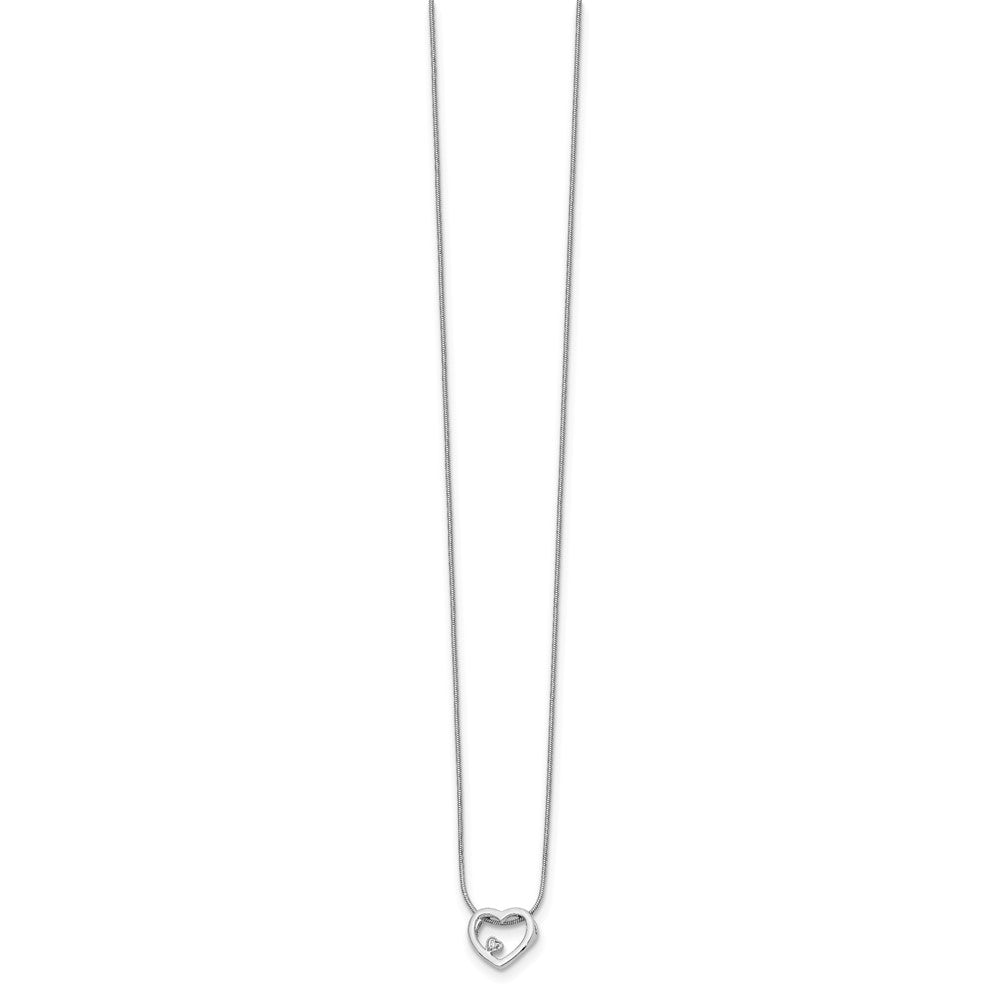 Sterling Silver White Ice Rhodium-Plated 18 Inch Diamond Open Heart Necklace With 2 Extender