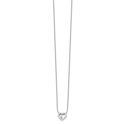 Sterling Silver White Ice Rhodium-Plated 18 Inch Diamond Open Heart Necklace With 2 Extender