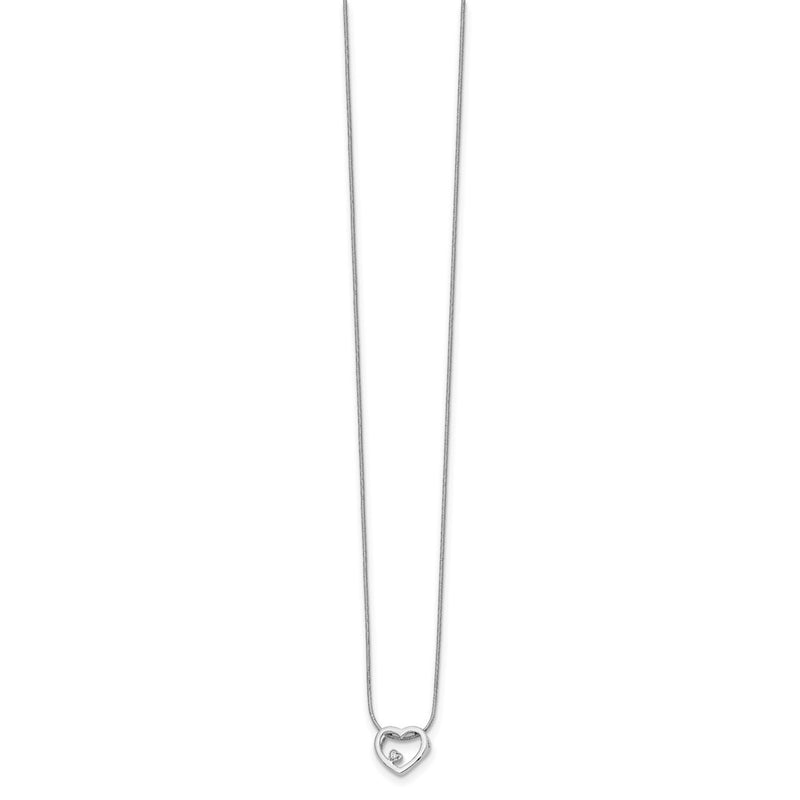 Sterling Silver White Ice Rhodium-Plated 18 Inch Diamond Open Heart Necklace With 2 Extender