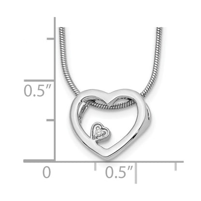 Sterling Silver White Ice Rhodium-Plated 18 Inch Diamond Open Heart Necklace With 2 Extender