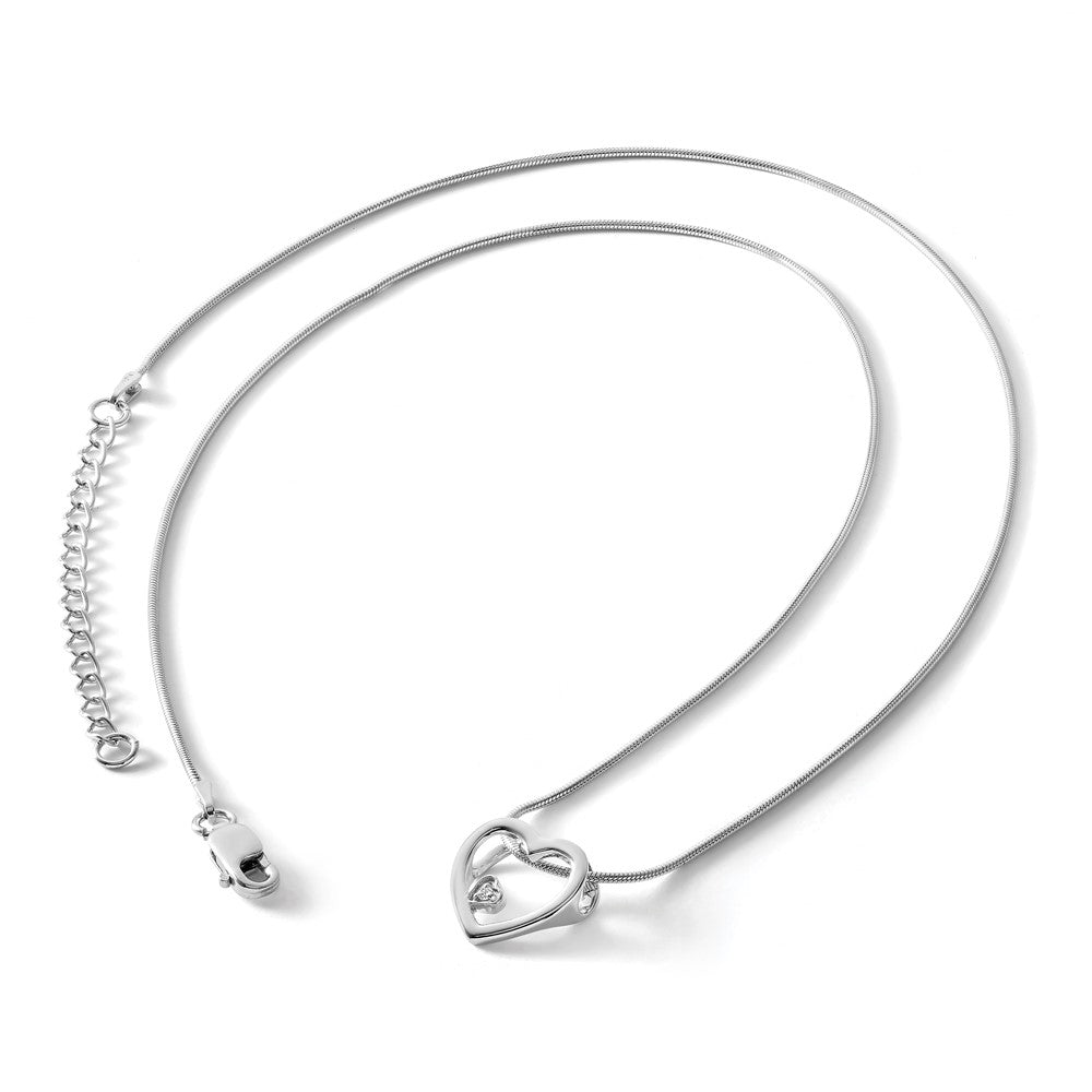 Sterling Silver White Ice Rhodium-Plated 18 Inch Diamond Open Heart Necklace With 2 Extender