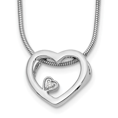 Sterling Silver White Ice Rhodium-Plated 18 Inch Diamond Open Heart Necklace With 2 Extender