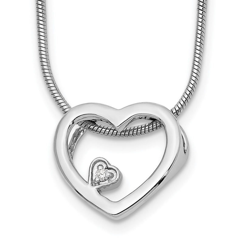 Sterling Silver White Ice Rhodium-Plated 18 Inch Diamond Open Heart Necklace With 2 Extender