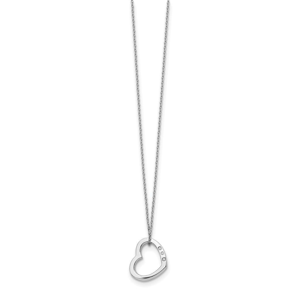Sterling Silver White Ice Rhodium-Plated 18 Inch Diamond Open Heart Necklace With 2 Extender