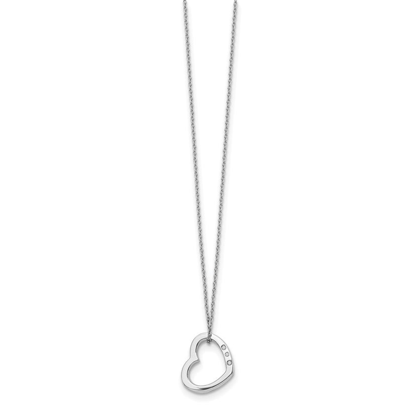 Sterling Silver White Ice Rhodium-Plated 18 Inch Diamond Open Heart Necklace With 2 Extender
