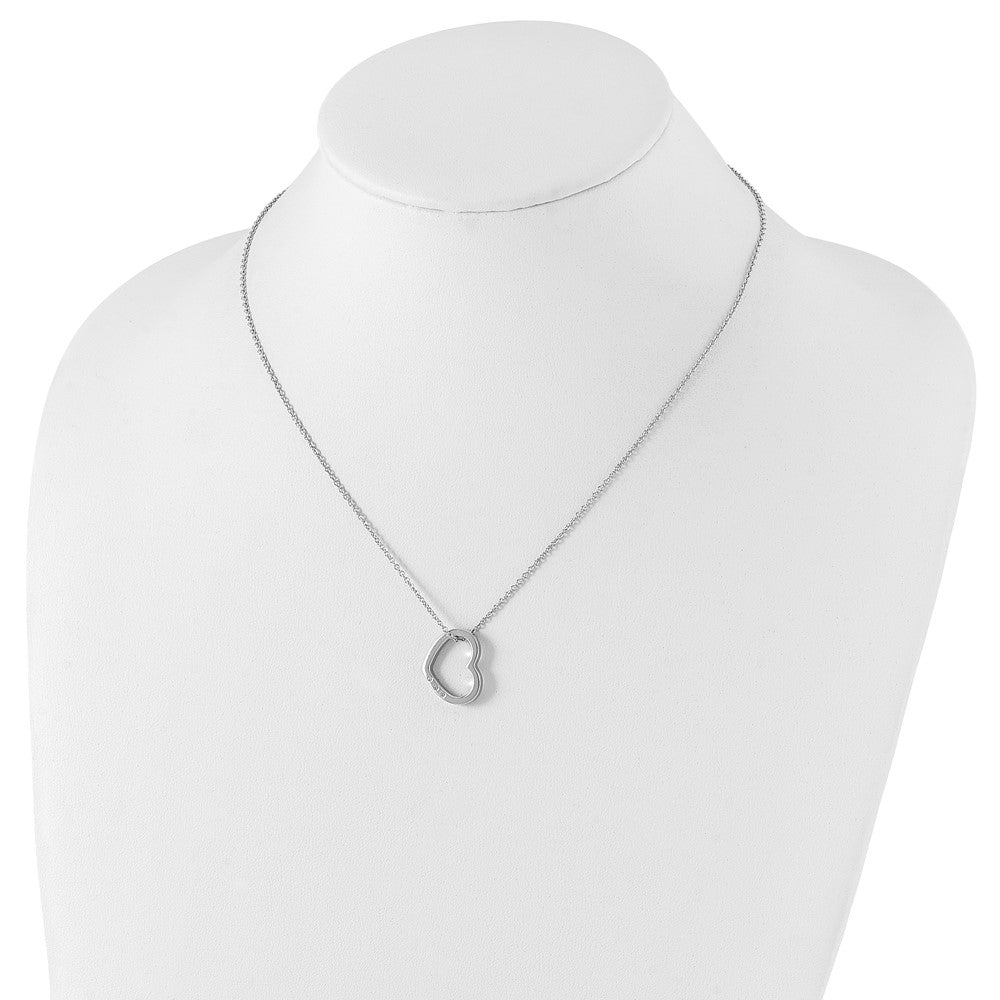Sterling Silver White Ice Rhodium-Plated 18 Inch Diamond Open Heart Necklace With 2 Extender