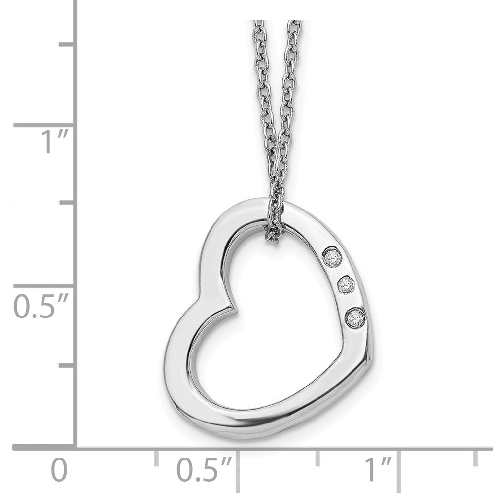 Sterling Silver White Ice Rhodium-Plated 18 Inch Diamond Open Heart Necklace With 2 Extender