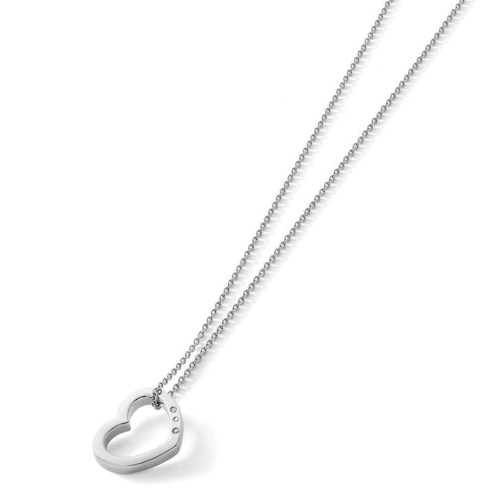Sterling Silver White Ice Rhodium-Plated 18 Inch Diamond Open Heart Necklace With 2 Extender