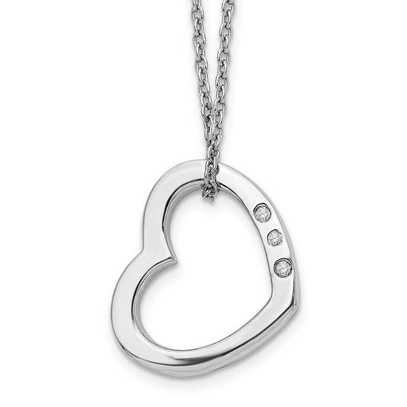 Sterling Silver White Ice Rhodium-Plated 18 Inch Diamond Open Heart Necklace With 2 Extender