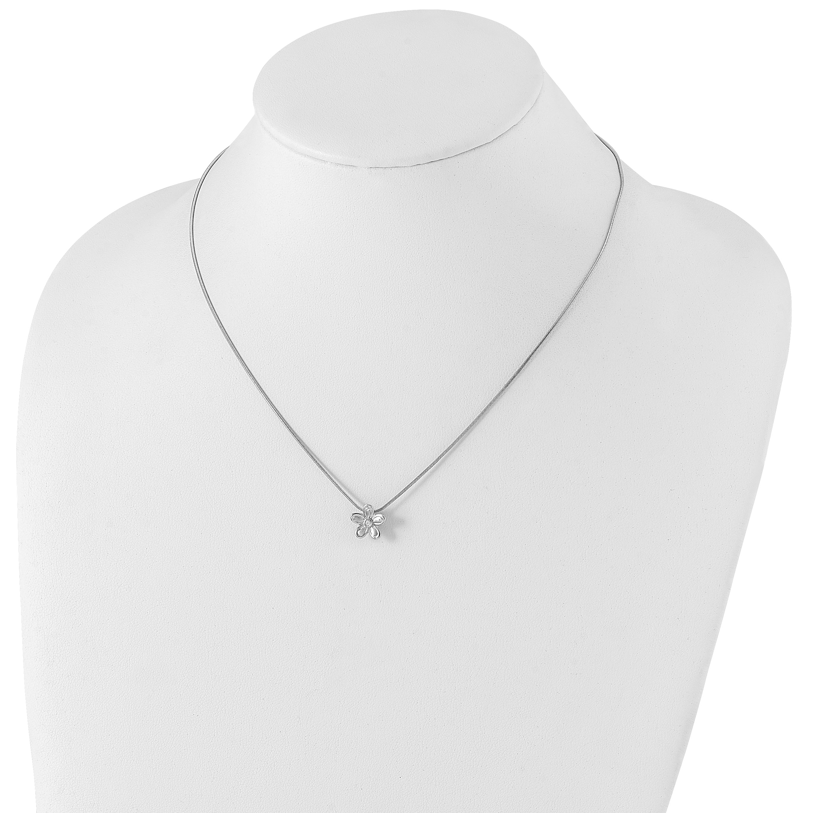 Sterling Silver White Ice Rhodium Plated Satin And Polished 18 Inch Diamond Flower Necklace With 2 Extender