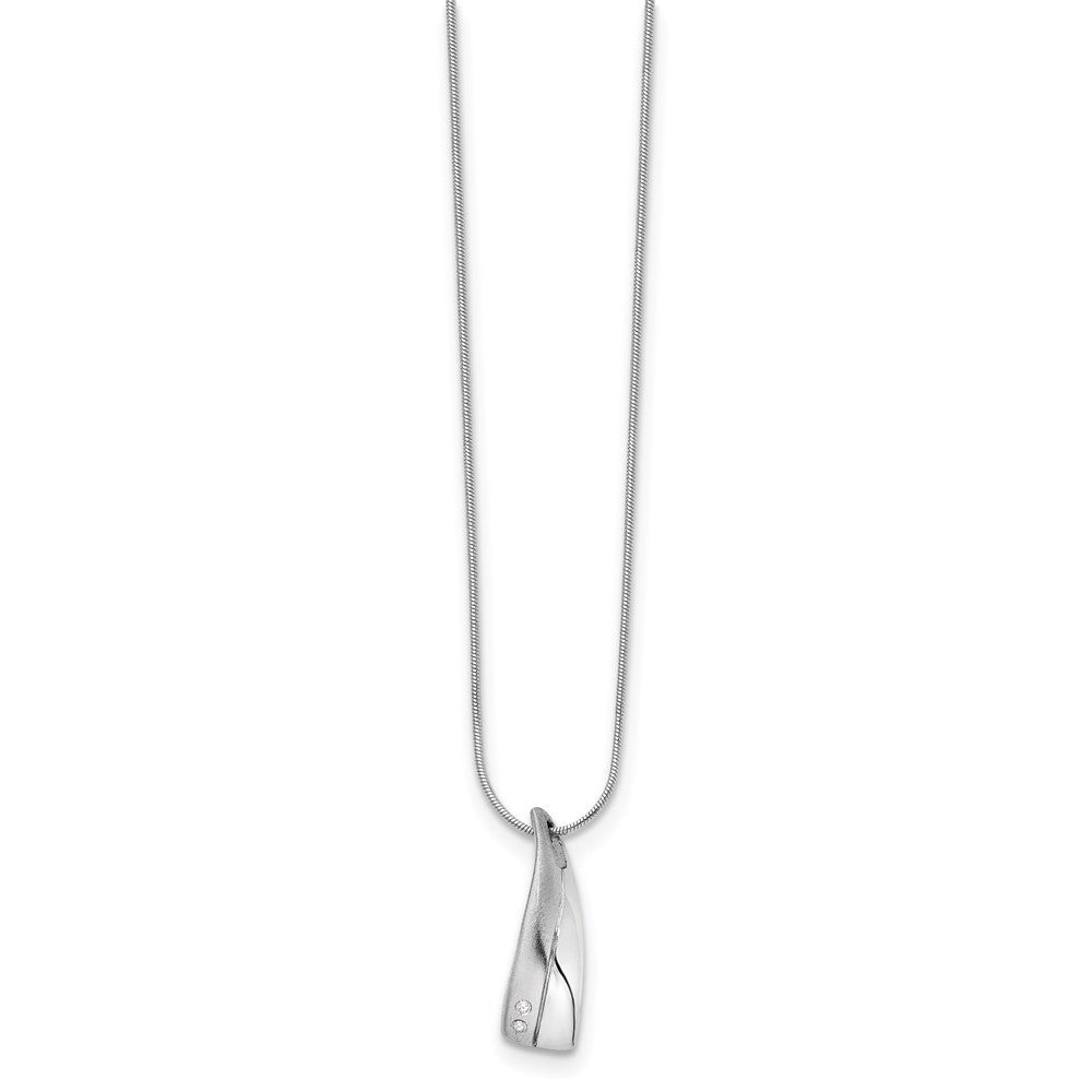 Sterling Silver White Ice Rhodium-Plated Satin And Polished 18 Inch Diamond Necklace With 2 Extender