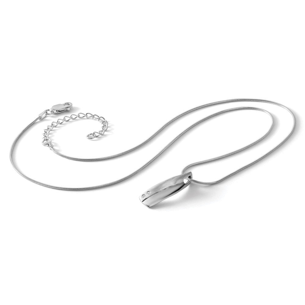 Sterling Silver White Ice Rhodium-Plated Satin And Polished 18 Inch Diamond Necklace With 2 Extender