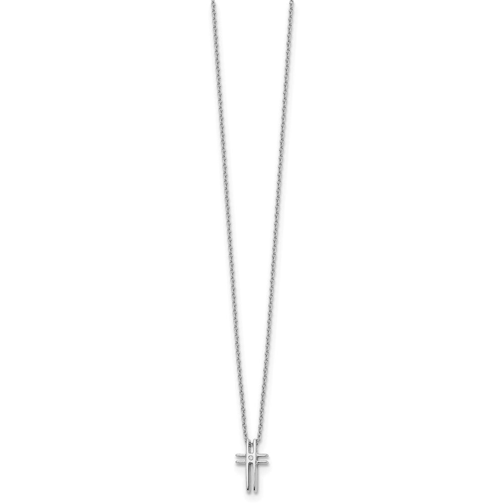 Sterling Silver White Ice Rhodium-Plated 18 Inch Diamond Cross Necklace With 2 Extender