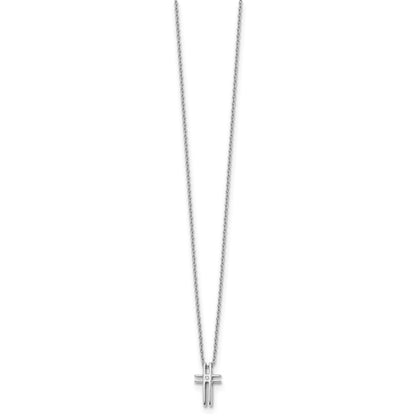 Sterling Silver White Ice Rhodium-Plated 18 Inch Diamond Cross Necklace With 2 Extender