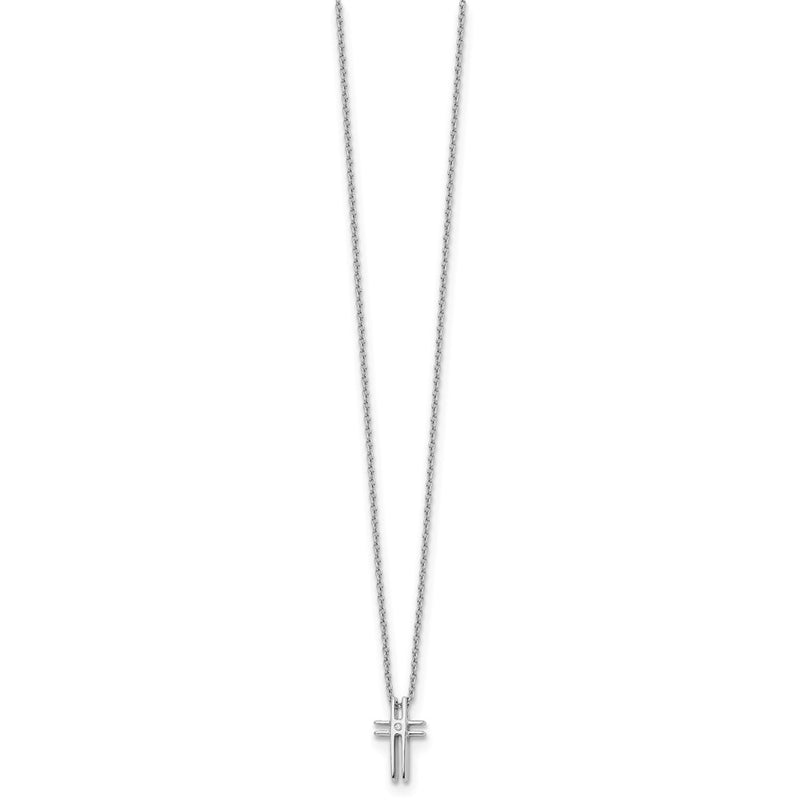 Sterling Silver White Ice Rhodium-Plated 18 Inch Diamond Cross Necklace With 2 Extender