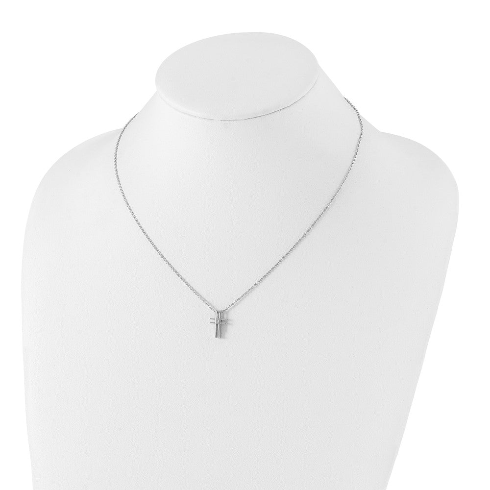 Sterling Silver White Ice Rhodium-Plated 18 Inch Diamond Cross Necklace With 2 Extender
