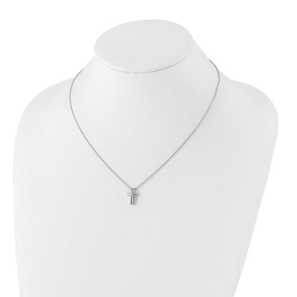 Sterling Silver White Ice Rhodium-Plated 18 Inch Diamond Cross Necklace With 2 Extender