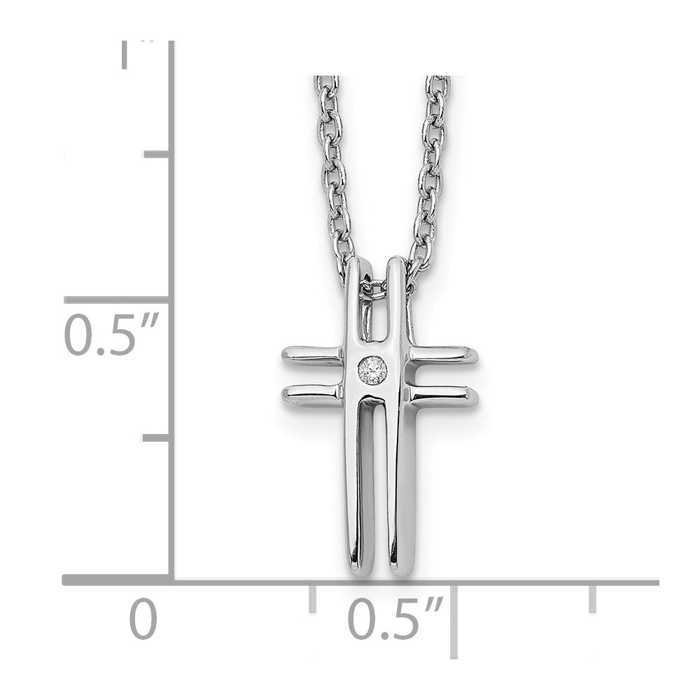Sterling Silver White Ice Rhodium-Plated 18 Inch Diamond Cross Necklace With 2 Extender