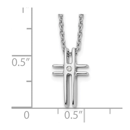 Sterling Silver White Ice Rhodium-Plated 18 Inch Diamond Cross Necklace With 2 Extender