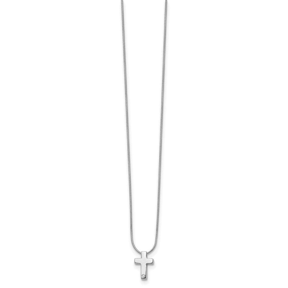 Sterling Silver White Ice Rhodium-Plated 18 Inch Diamond Cross Necklace With 2 Extender