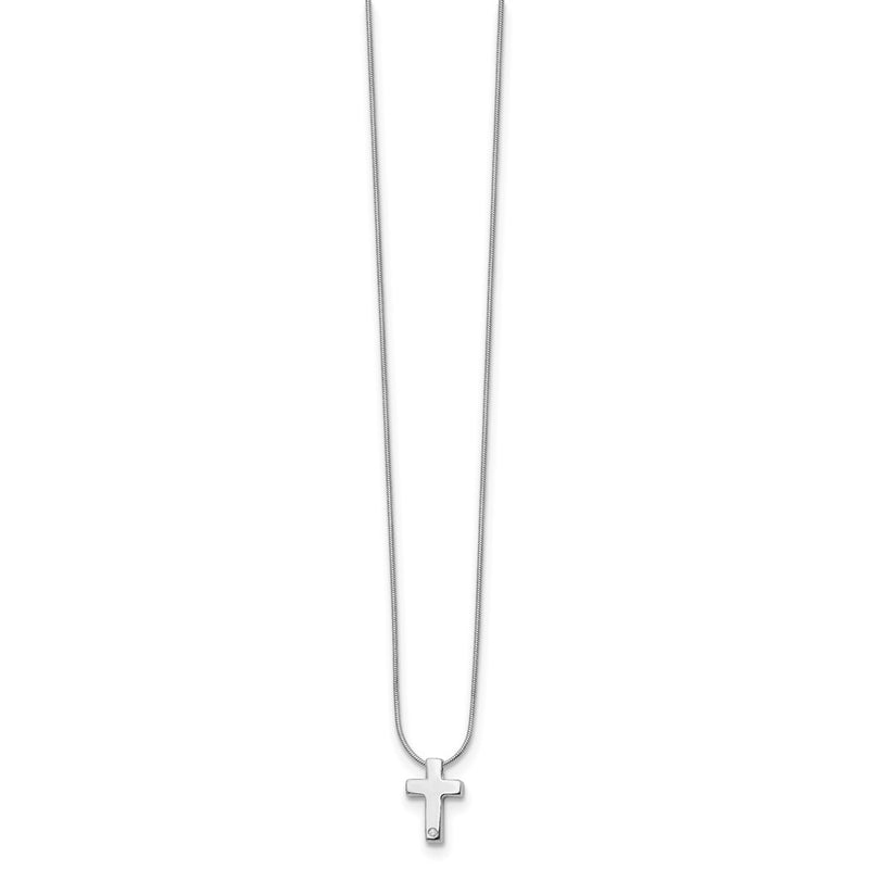 Sterling Silver White Ice Rhodium-Plated 18 Inch Diamond Cross Necklace With 2 Extender