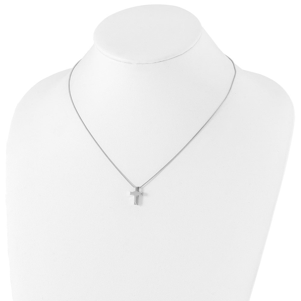 Sterling Silver White Ice Rhodium-Plated 18 Inch Diamond Cross Necklace With 2 Extender