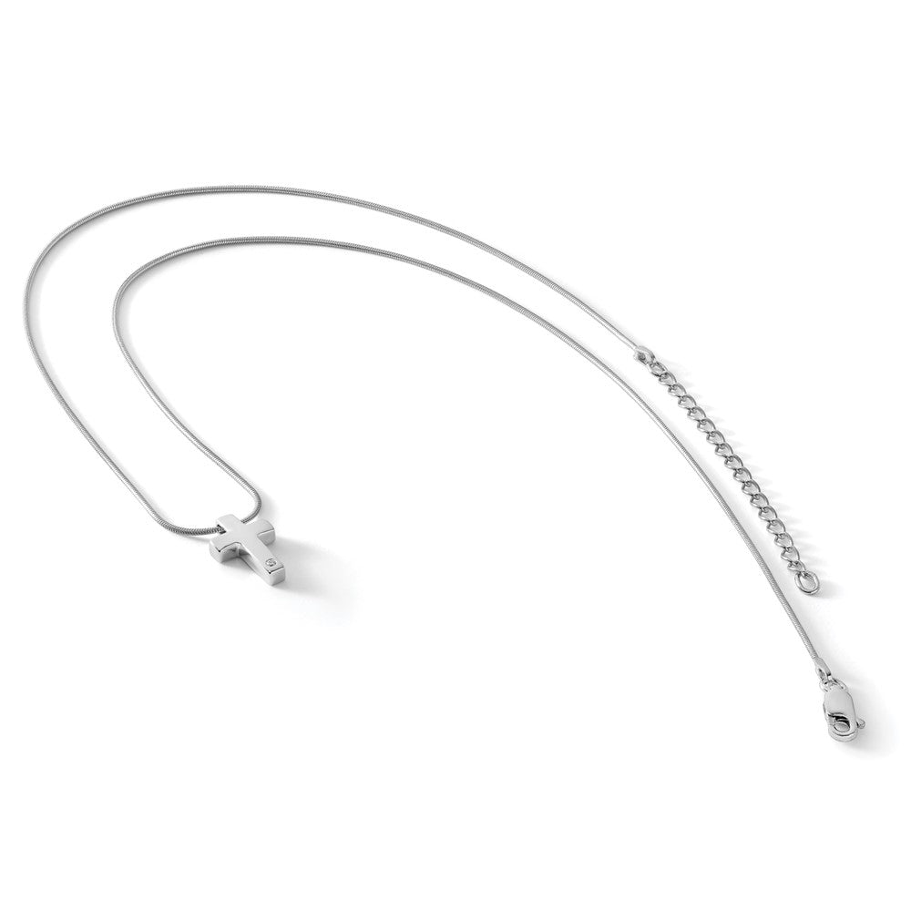 Sterling Silver White Ice Rhodium-Plated 18 Inch Diamond Cross Necklace With 2 Extender