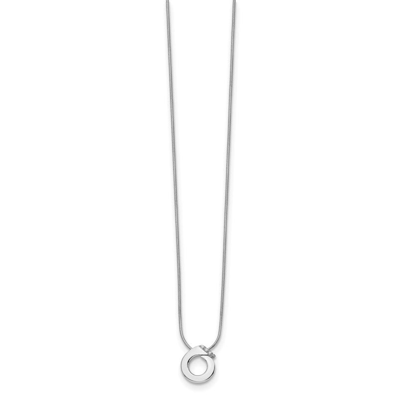 Sterling Silver White Ice Rhodium-Plated 18 Inch Open Circle Diamond Necklace With 2 Extender
