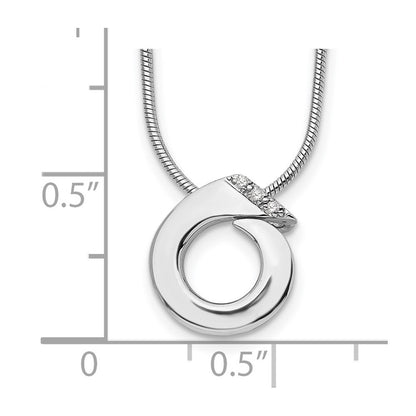 Sterling Silver White Ice Rhodium-Plated 18 Inch Open Circle Diamond Necklace With 2 Extender
