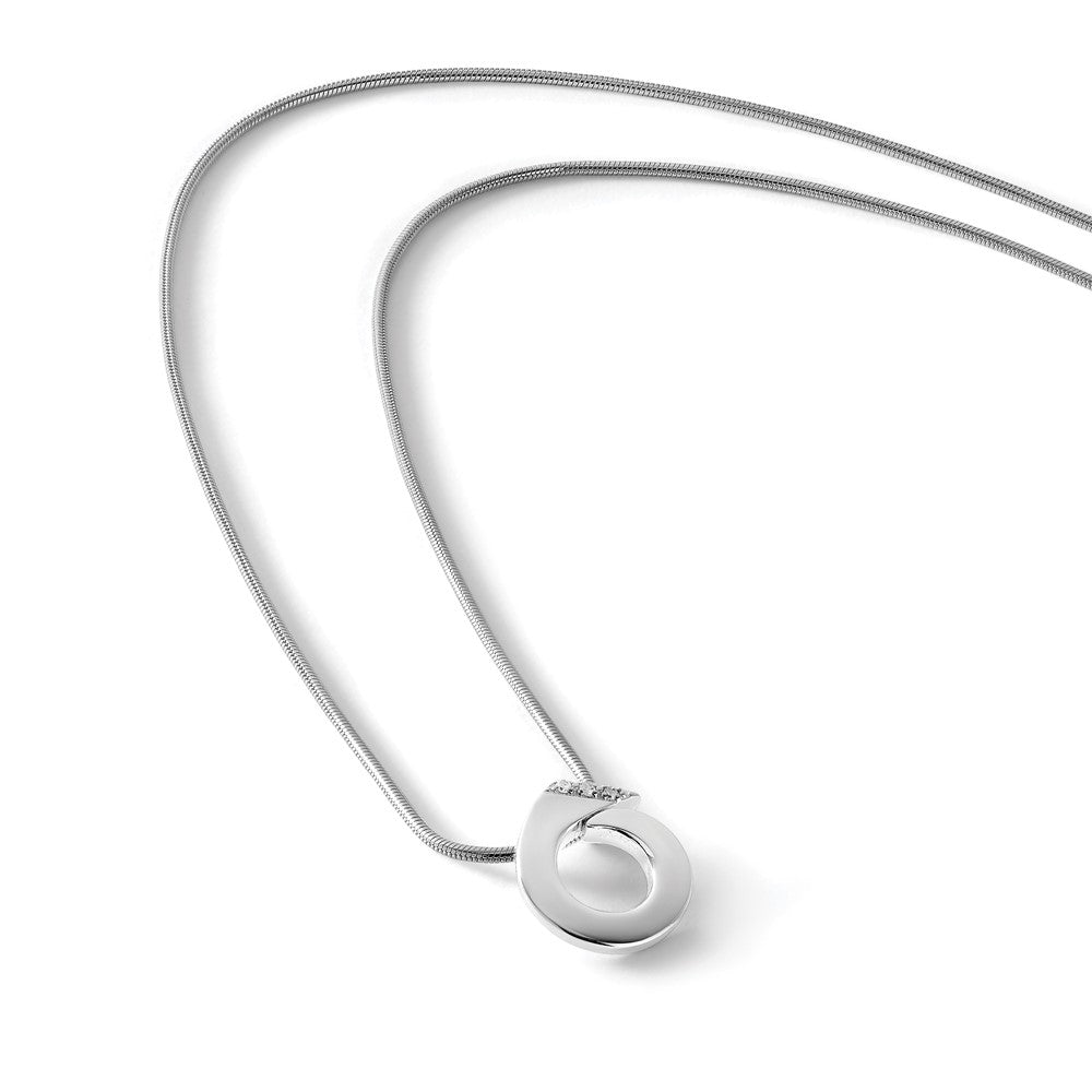 Sterling Silver White Ice Rhodium-Plated 18 Inch Open Circle Diamond Necklace With 2 Extender