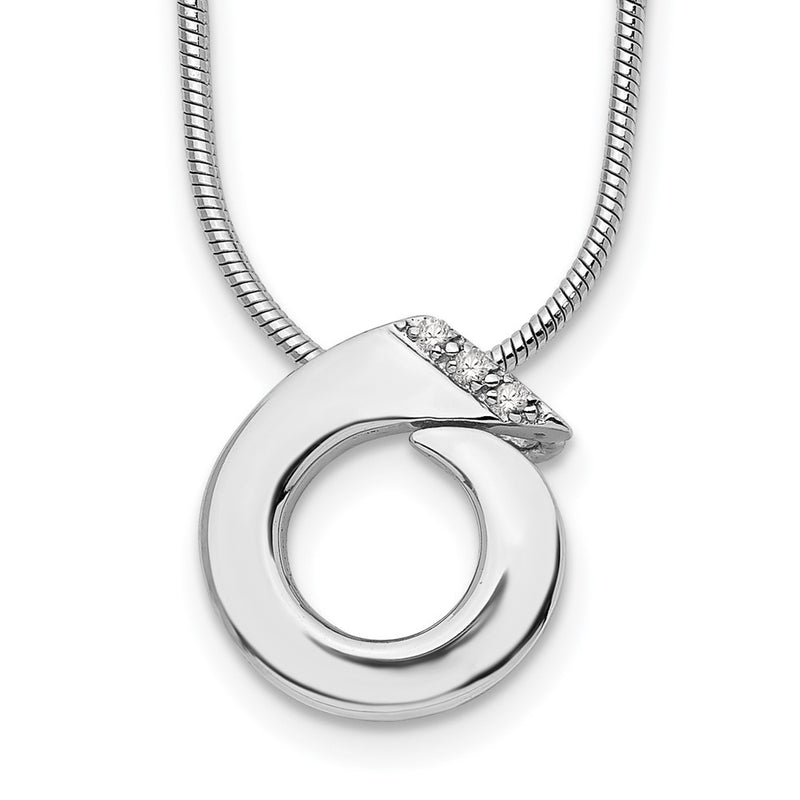 Sterling Silver White Ice Rhodium-Plated 18 Inch Open Circle Diamond Necklace With 2 Extender