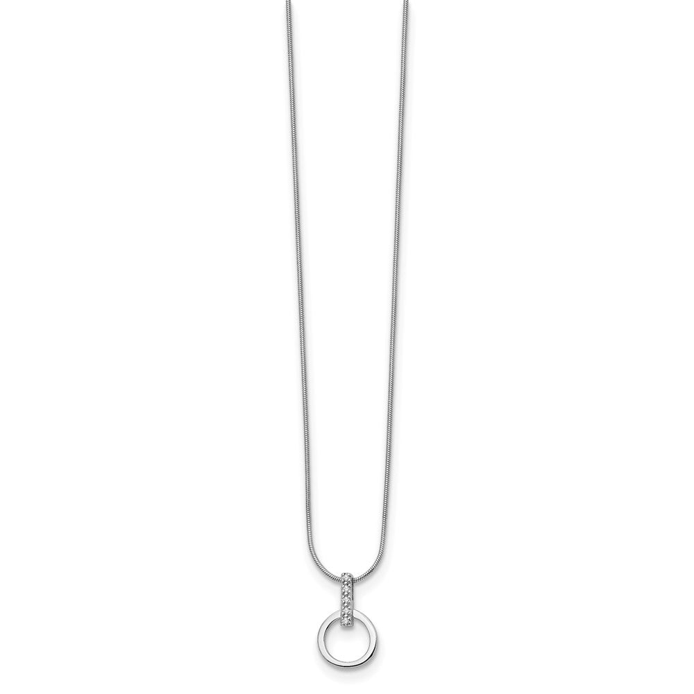 Sterling Silver White Ice Rhodium-Plated 18 Inch Open Circle Diamond Necklace With 2 Extender