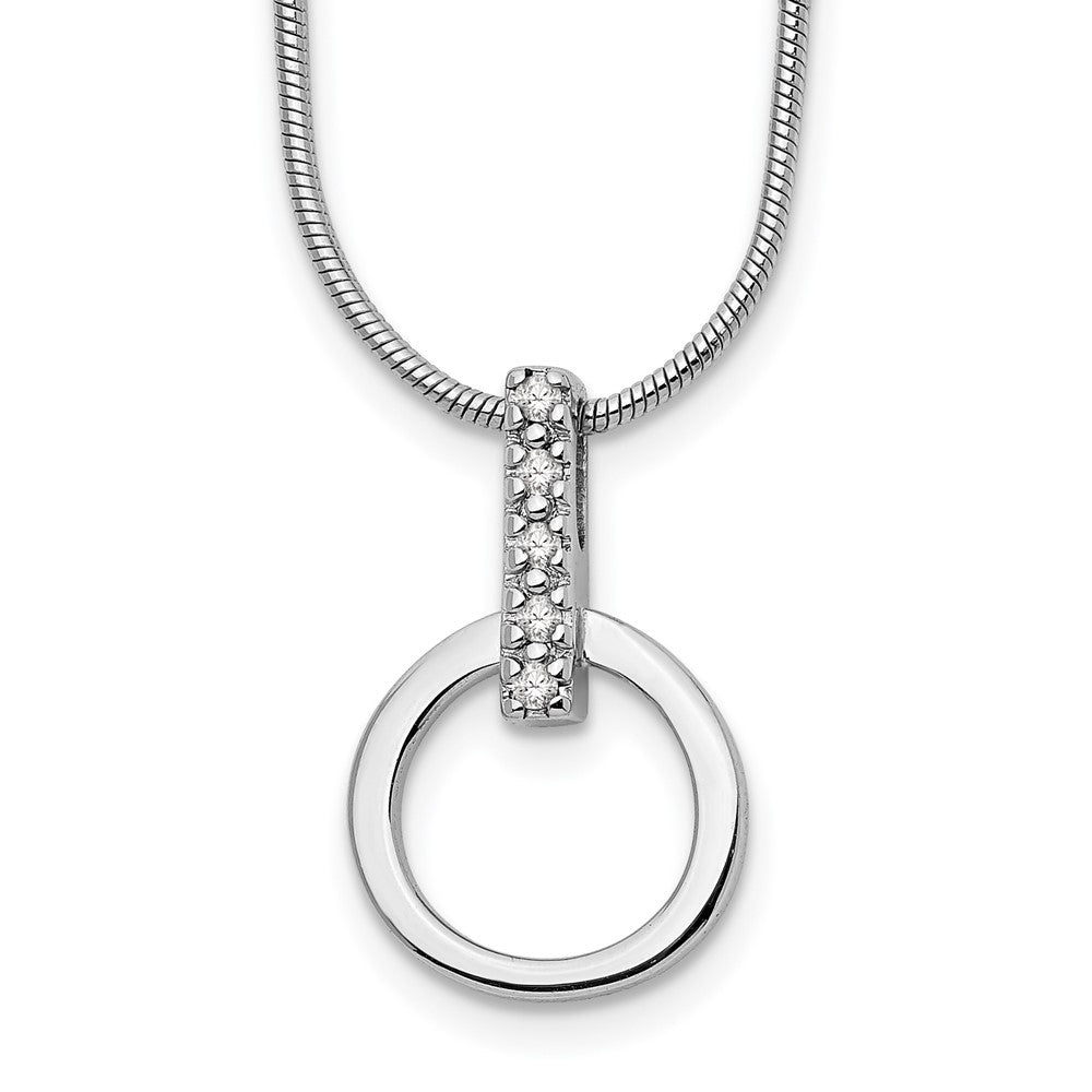 Sterling Silver White Ice Rhodium-Plated 18 Inch Open Circle Diamond Necklace With 2 Extender