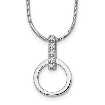 Sterling Silver White Ice Rhodium-Plated 18 Inch Open Circle Diamond Necklace With 2 Extender