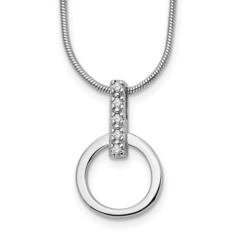 Sterling Silver White Ice Rhodium-Plated 18 Inch Open Circle Diamond Necklace With 2 Extender