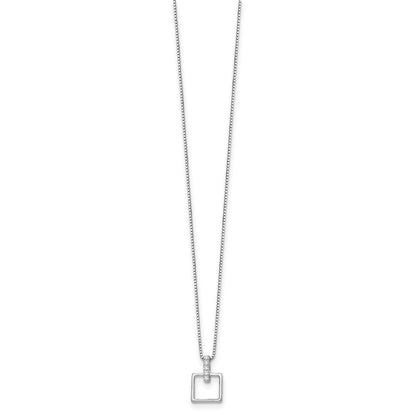 Sterling Silver White Ice Rhodium-Plated 18 Inch Diamond Open Squared Necklace With 2 Extender