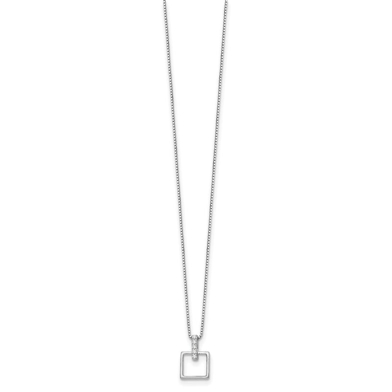 Sterling Silver White Ice Rhodium-Plated 18 Inch Diamond Open Squared Necklace With 2 Extender