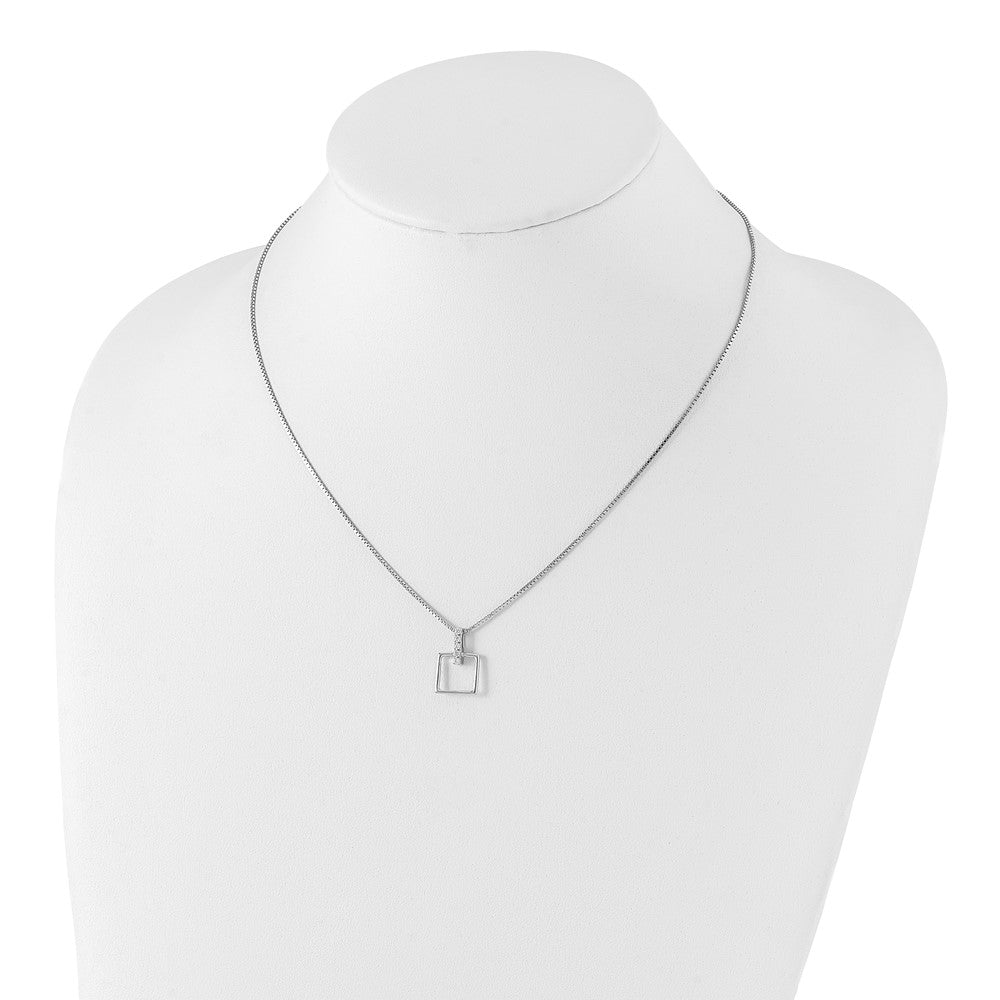 Sterling Silver White Ice Rhodium-Plated 18 Inch Diamond Open Squared Necklace With 2 Extender
