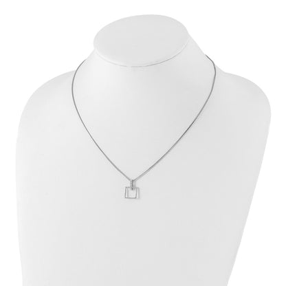 Sterling Silver White Ice Rhodium-Plated 18 Inch Diamond Open Squared Necklace With 2 Extender