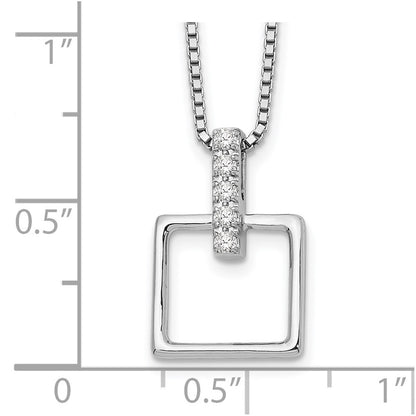 Sterling Silver White Ice Rhodium-Plated 18 Inch Diamond Open Squared Necklace With 2 Extender