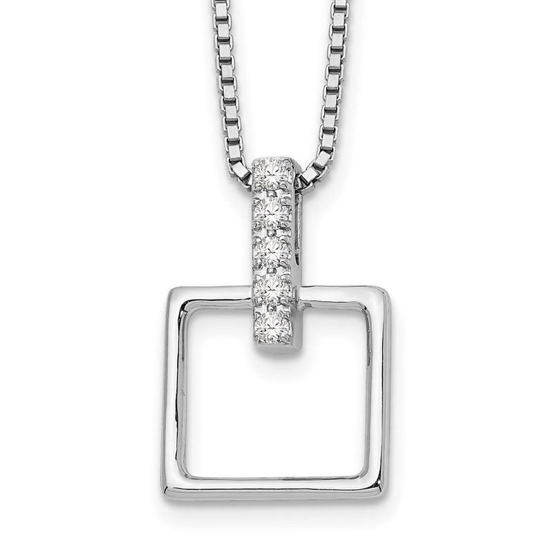 Sterling Silver White Ice Rhodium-Plated 18 Inch Diamond Open Squared Necklace With 2 Extender