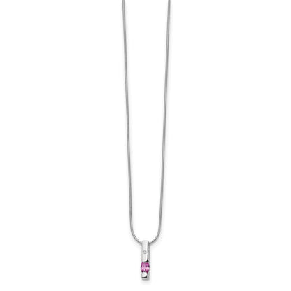 Sterling Silver White Ice Rhodium-Plated 18 Inch Diamond And Pink Tourmaline Necklace With 2 Extender