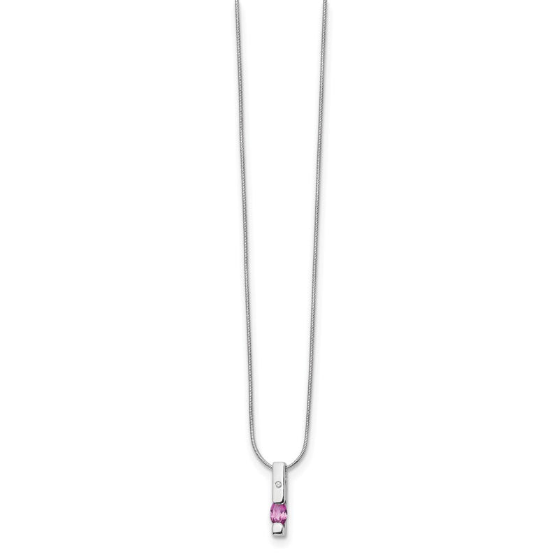 Sterling Silver White Ice Rhodium-Plated 18 Inch Diamond And Pink Tourmaline Necklace With 2 Extender