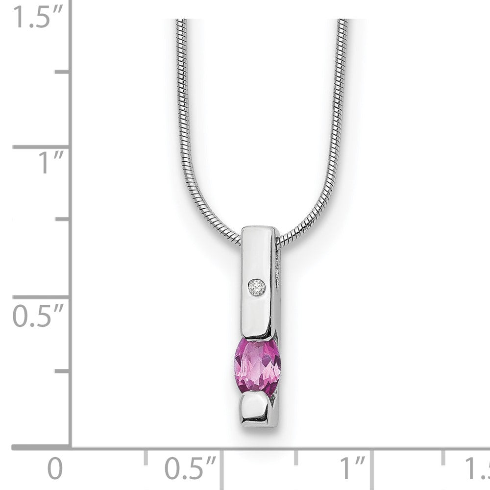 Sterling Silver White Ice Rhodium-Plated 18 Inch Diamond And Pink Tourmaline Necklace With 2 Extender