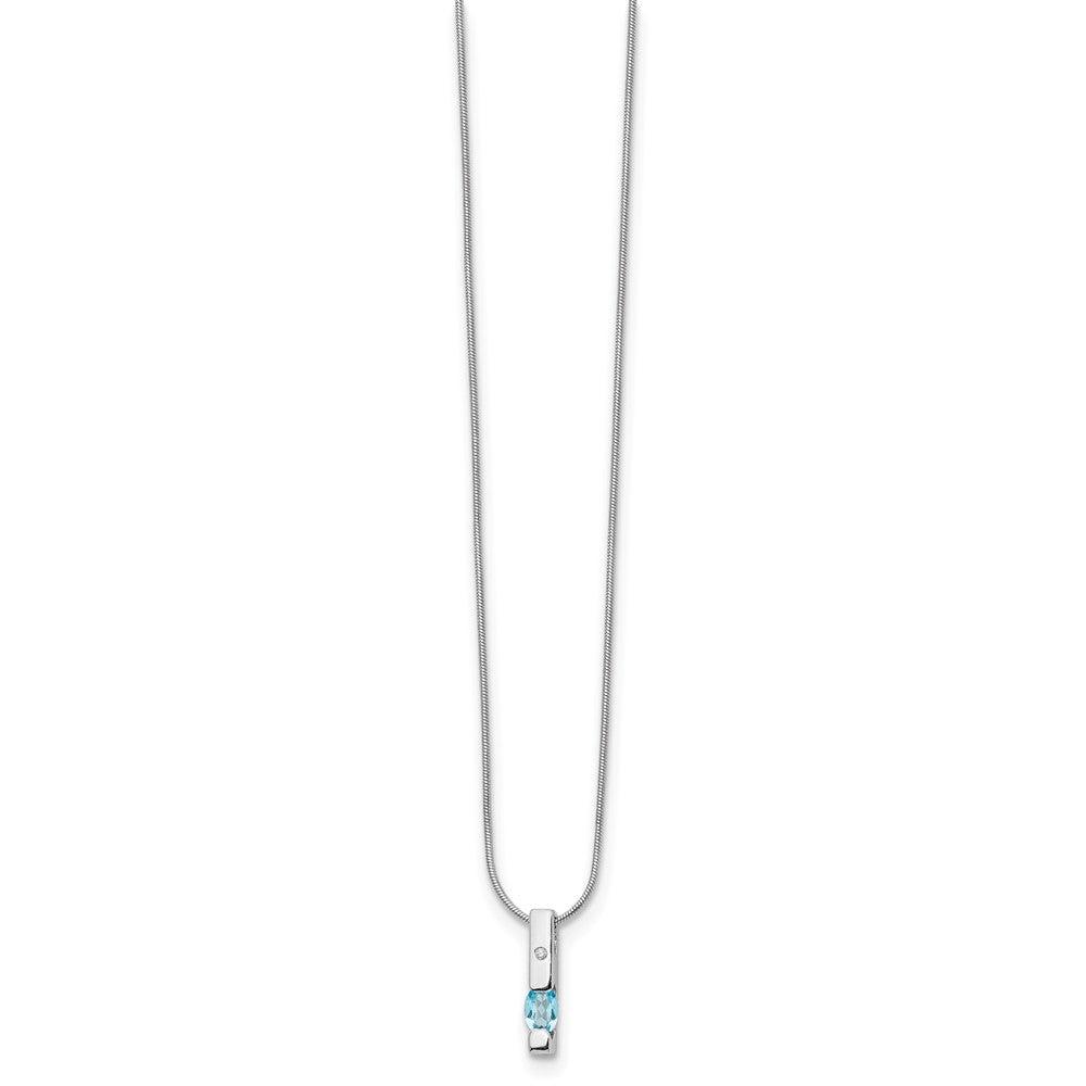 Sterling Silver Rhodium Plated White Ice .02ct. Dia./blue Topaz w/2IN Ext Neckla