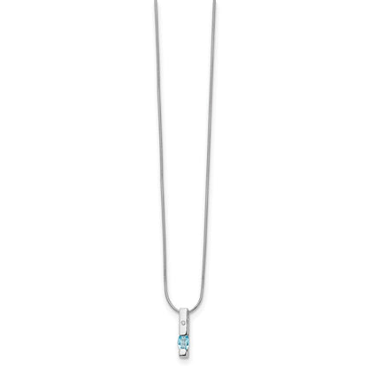 Sterling Silver Rhodium Plated White Ice .02ct. Dia./blue Topaz w/2IN Ext Neckla